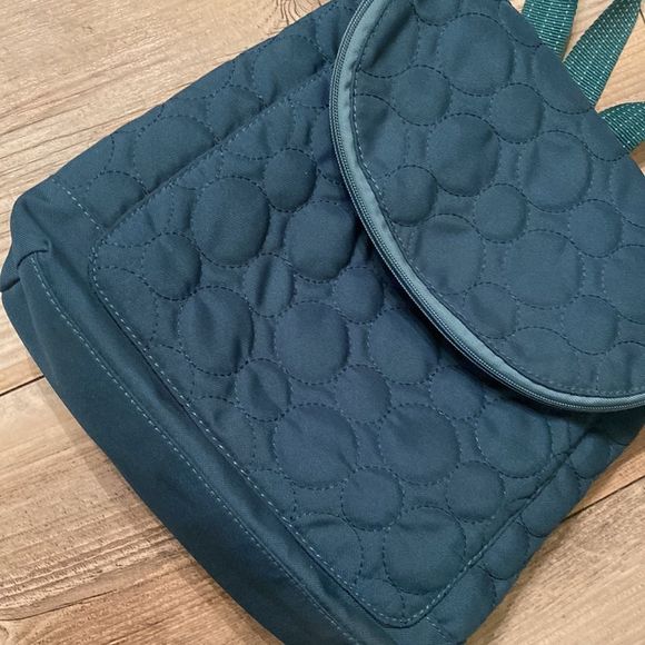 THIRTY-ONE Quilted Backpack Hunter Green w/ Removable Straps & Brown Trim - Picture 2 of 11